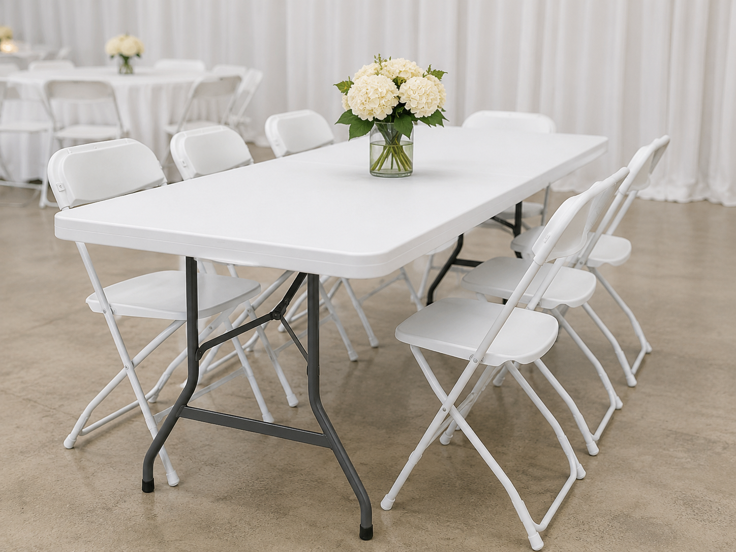 White white banquet tables with chairs
